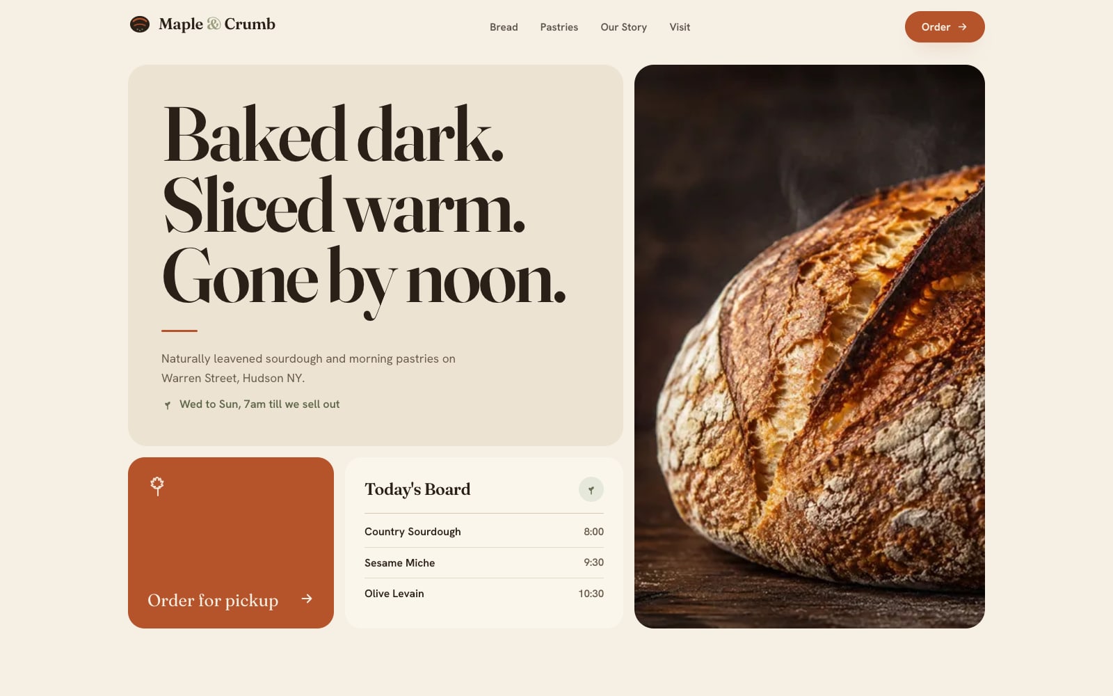 Maple & Crumb bakery website, designed by ArcMail
