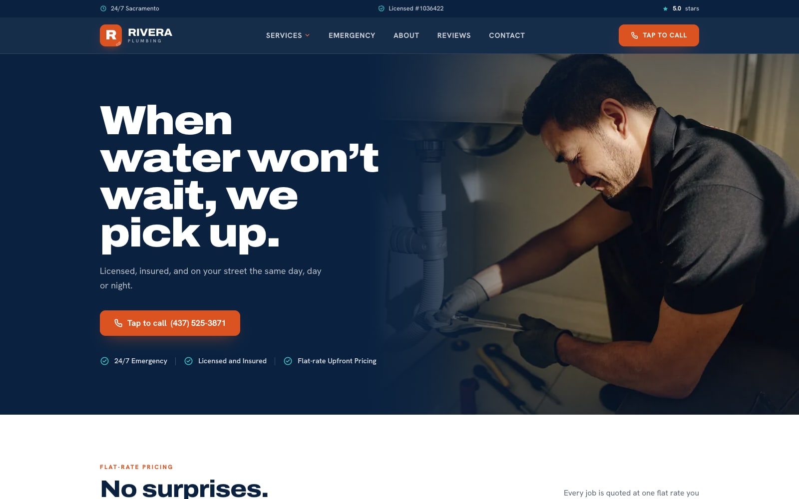 Rivera Plumbing website, designed by ArcMail